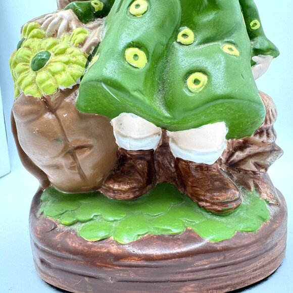 Vtg 1970s Ceramic Girl Bonnet Figurine Hand Painted Polka Dot Dress Flower Bag - Picture 5 of 9